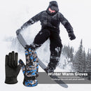 Winter Men Warm Skiing Fleece Gloves with Buckle Thickened (Camo Blue)