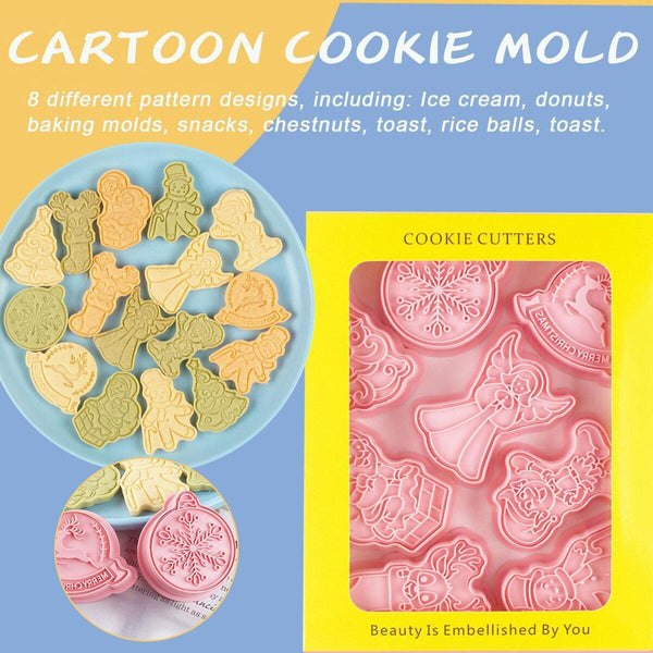 8pcs Mold Baking Christmas Cartoon Elk Santa Claus Cookie Cutter Diy Pastry`