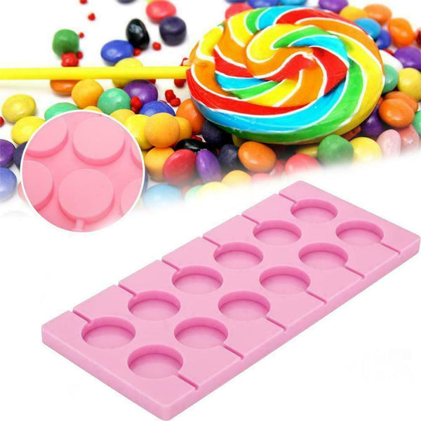 12 Round shape Baking Silicone Lollipop Mold Tray Candy Chocolate Sweet W3Y1
