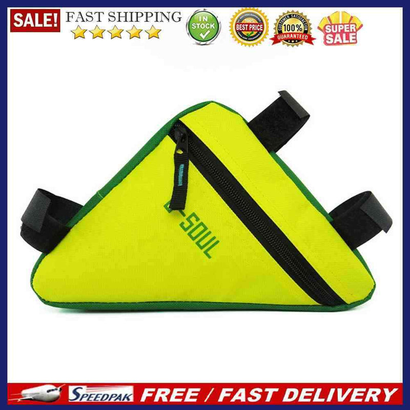 Triangle Cycling Front Tube Frame Pouch Bag Holder Saddle(Yellow+Green)