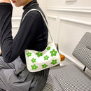 Women Canvas Underarm Bags Shoulder Tote Small Handbag Purse (Green Flower)