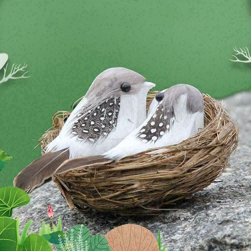 Artificial Bird Nest Realistic Sparrow Home Garden Ornament Decoration N2D1 L2I0