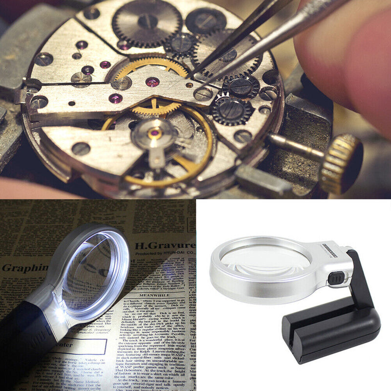 3X Reading Portable Handheld Magnifier Glass with 2 LED Lights Folding Loupe