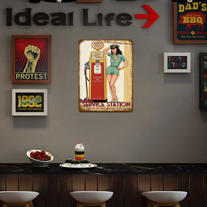 Service Station Metal Plate Tin Sign for Bar Pub Club Cafe Wall Iron Paintings