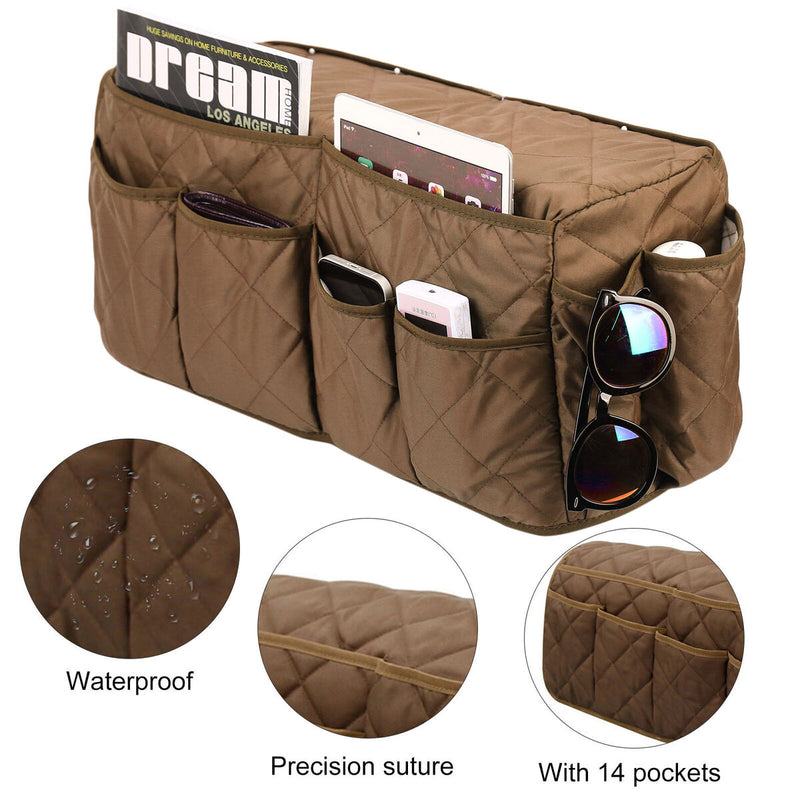 Armchair Caddy Non Slip Sofa Armrest Organizer with 14 Pockets (Coffee) Newly