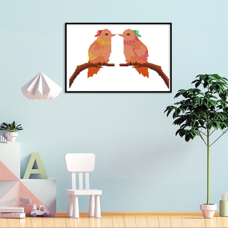 14CT Partial Cross Stitch Bird on Branch Stamped DIY Animal Embroidery Kits