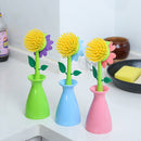 Long Handle Pot Brush Flower Dishwashing Cleaning Kitchen Brushing (Green)