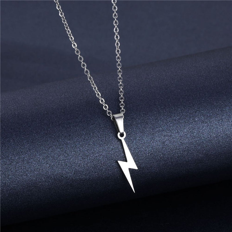 Women Jewelry Necklace Choker Long Chain Stainless Steel Lightning Pendant