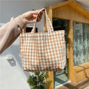 Women Portable Cloth Shopping Handbag Tote Plaid Food Picnic Bags (Camel)