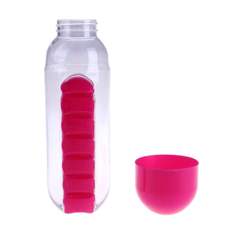 600ml Creative Pills Cup Daily Pill Box Organizer Drinking Bottles(Rose Red