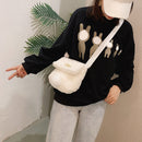 Plush Rabbit Tail Messenger Bag Women Solid Street Shoulder Satchel (White)