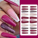 Long False Nails 24 PCS Ballerina Rose Red French Full Cover Manicure Tool E6B4