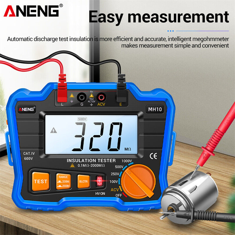 ANENG MH10 Digital Insulation Resistance Tester 100-1000V Megger (Blue) Newly
