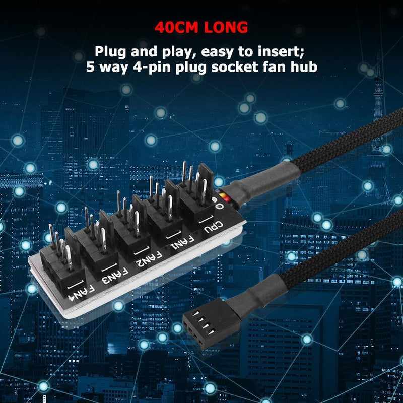 2Pcs 40cm 1 to 5 4Pin PWM Fan CPU HUB Splitter PC Case Cooler Power Adapter