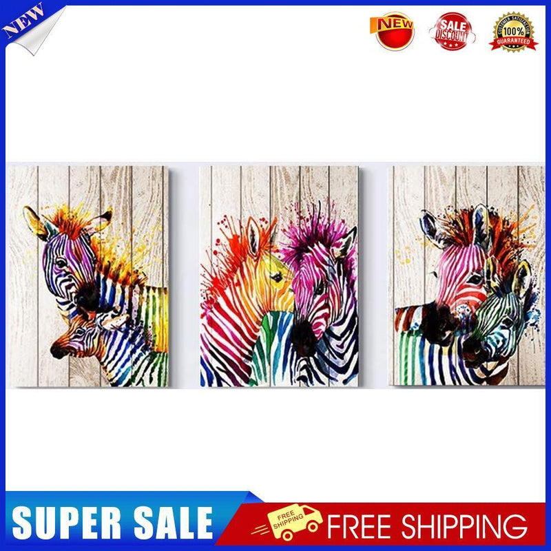3 Panels Color Zebra Oil Paint By Number DIY Canvas Animal Picture Wall Art