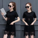 Women Daily Dress Summer Patchwork Solid Color O Neck Lace Plus Size Dresses