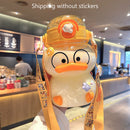 1200ml Cute Duck Drinking Water Bottle Outdoor Sport Straw Water Jug Yellow