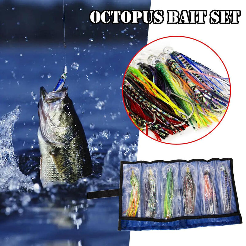 6 Pcs Seawater Fishing Trolling Lure Set Tuna Lures Octopus Squid Skirt Baits`