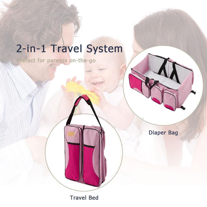 Waterproof Baby Crib Changing Diapers Foldable Mummy Shoulder Bag (Pink)