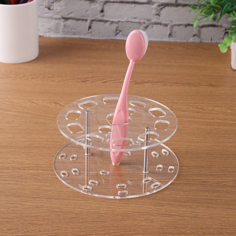 Acrylic Nail Brush Holder Round Pen Stand Rack Makeup Tool Shelf (White) Newly