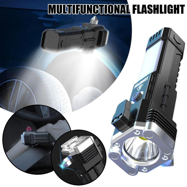 Super Bright LED Torch With Safety Hammer Magnet Side Light Camping Flashlight`