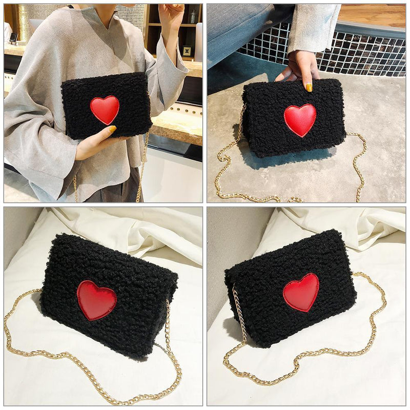 Winter Heart Small Bags Women Girls Chain Shoulder Messenger Bags (Black)