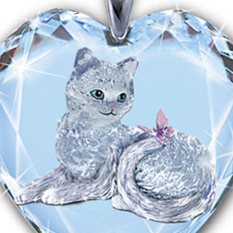 White Crystal Cat Pattern Pendant Women's Necklace Heart Shaped Jewelry