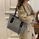 Women Houndstooth Print Leather Jacquard Shoulder Bag Casual Tote Shopping Bags