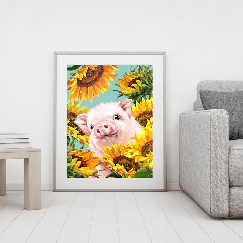 Full Drill Round Rhinestone Picture DIY 5D Mosaic Pig in Sunflower Painting Kit