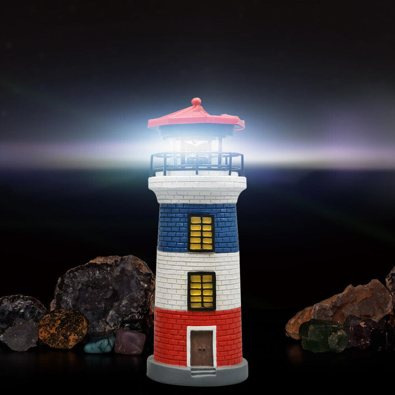 LED Lighthouse Solar Light Garden Outdoor Rotating Beacon Tower Lamp (B) Newly