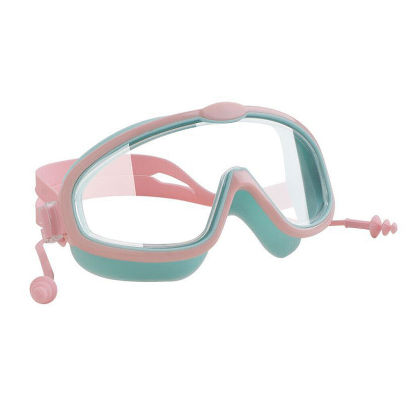 Children Swimming Goggles w/ Earbuds Anti Fog Swimming Glasses (Pink Green)