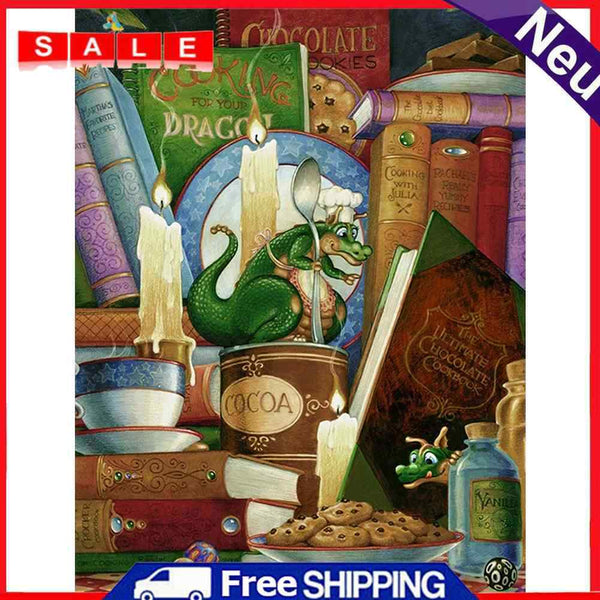 Dinosaur Books Rhinestone Full Round 5D DIY Diamond Painting Kit Wall Picture Ar