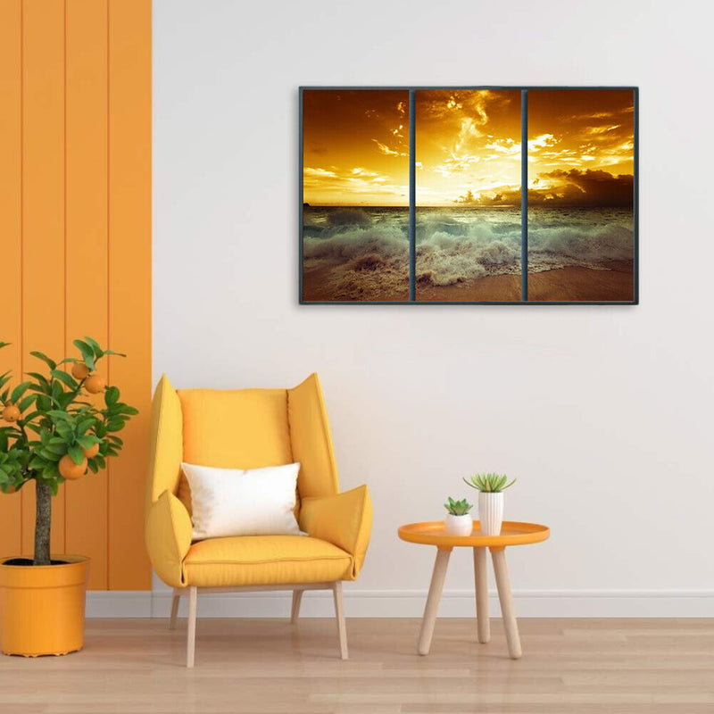 Canvas Paint By Numbers Seaside Sunset 3 Panel Oil Hand Painted Home Drawing Kit
