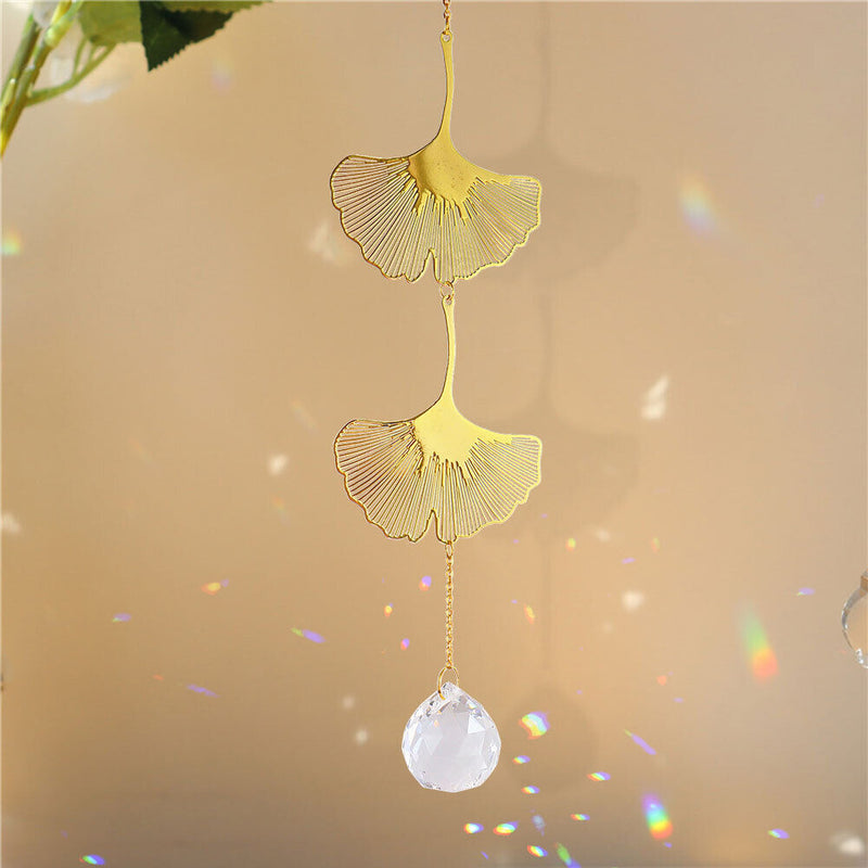 #A Crystal Wind Chime Prism Lotus Ginkgo Four Leaves Dream Catchers Curtain Deco