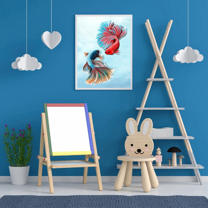 5D DIY Full Drill Round Shape Fish Rhinestone Diamond Drawing Home Decoration