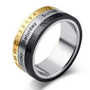 Time Calendar Biker Titanium Steel 3 Part Punk Roman Numerals Rings Rotatable