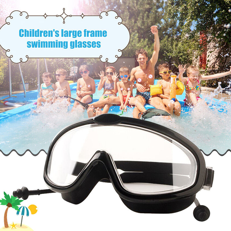 Children Swimming Goggles w/ Earbuds Anti Fog Swimming Glasses (Black)