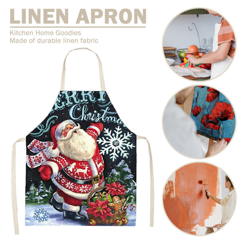 Santa Claus Printed Kitchen Apron Cotton Linen Oil-proof Waterproof Home Cooking
