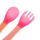 Baby Feeding Safety Soft Spoon Fork Set Temperature Sensing Flatware(Pink)