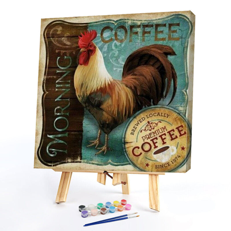 Morning Rooster Oil Paint By Numbers DIY Handpainted on Canvas Wall Art Pic