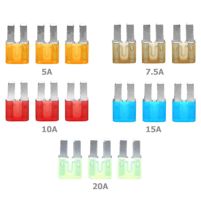 15pcs Micro2 Fuses 5A 7.5A 10A 15A 20A Car Auto Blade Fuse Assortment Kit Newly