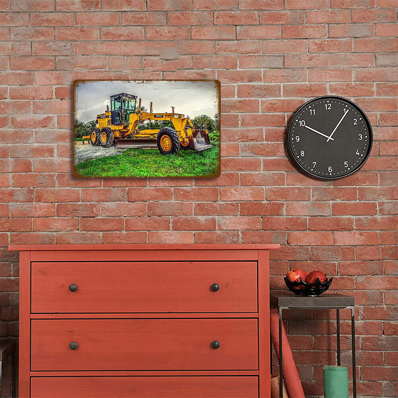 Tin Plates Wall Signs Retro Painting Excavator Metal Plate Poster for Bar Home