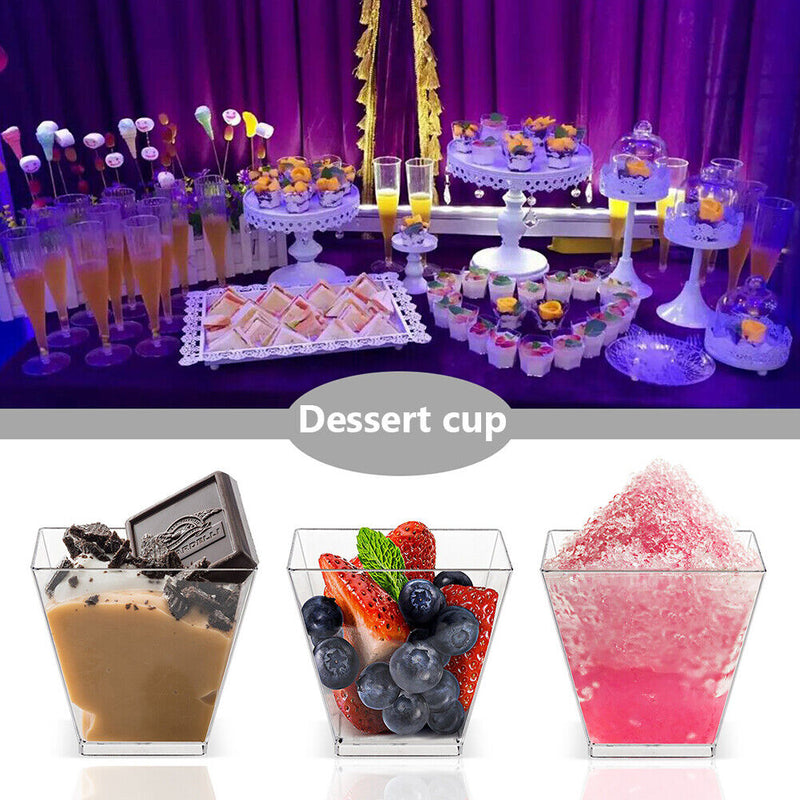 50pcs Food Cups Kitchen Decor Cake Cup with Spoon Set for Jelly Mousse Ice