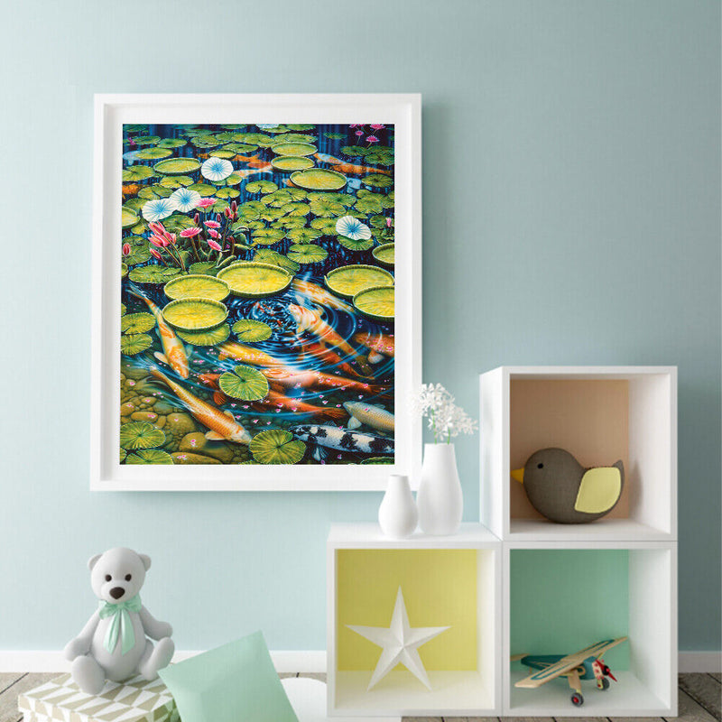Lotus Pond Carp Oil Paint By Numbers Kit DIY Drawing Picture for Adults Hom