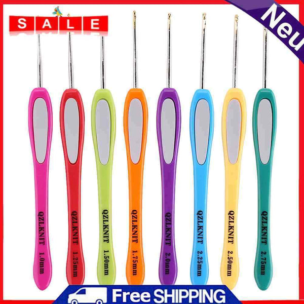8pcs Soft Plastic Handle Knitting Needles Aluminum Crochet Hooks Set for Weaving