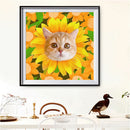 Flower Cat Face Full Round Drill DIY Mosaic Diamond Painting Rhinestone Decor