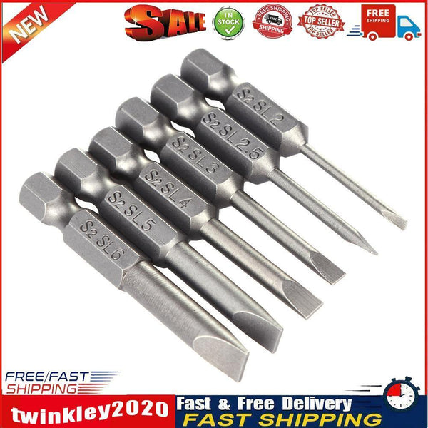 6pcs 50mm 2.0-6.0mm Flat Head Slotted Tip Screwdrivers Bits Newly