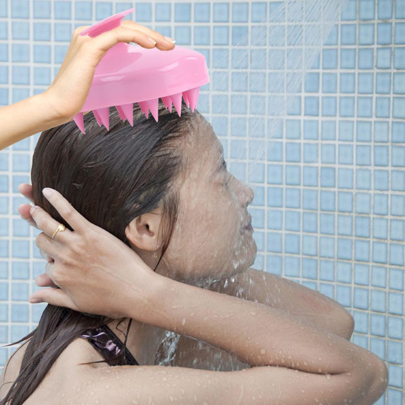 Silicone Scalp Massage Shampoo Brush Body Brush Hair Comb (Pink) Newly