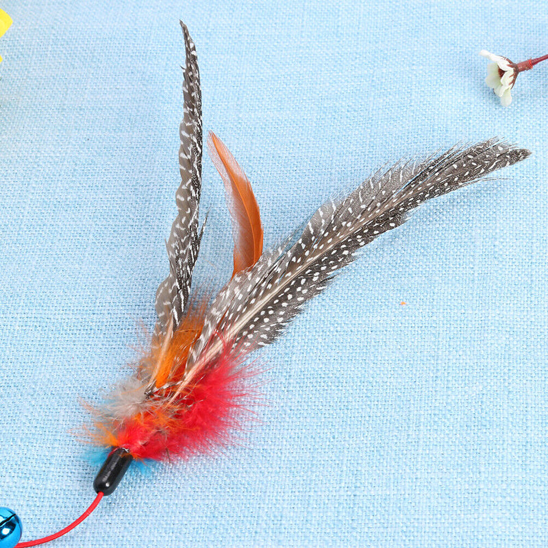Cat Teaser Wall Toys Pet Colorful Feather Rod Plastic Kitten Interactive Sticks