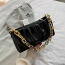 Women Chain Evening Clutch Pleated Solid Shoulder Handbag Party Elegant Totes